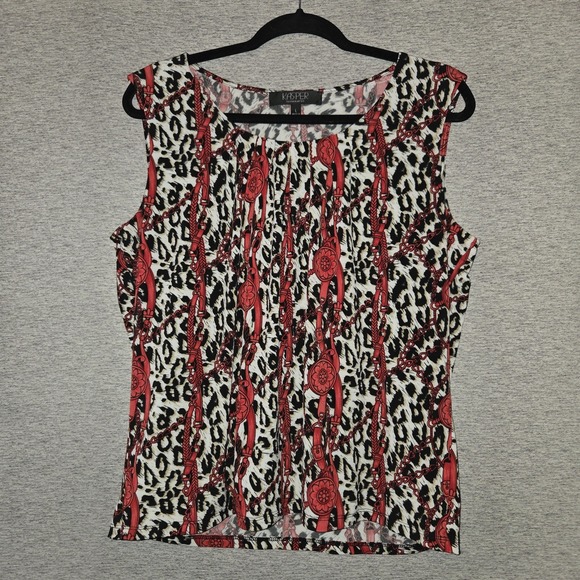 Kasper Blouse Women's Large Animal Print Sleeveless Top Round Pleated Neck Shirt - Picture 1 of 7